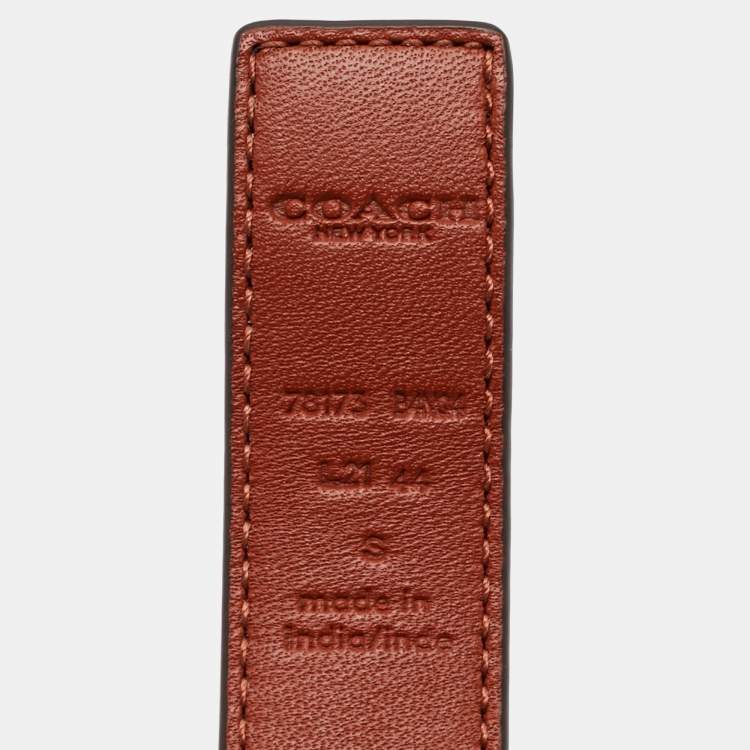 Pre Owned Coach Brown Signature Coated Canvas and Leather Reversible Sculpted C Buckle Cut To Size Belt