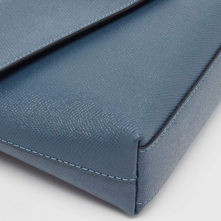 Pre Owned Coach Denim Blue Leather Wyn Wristlet Pouch