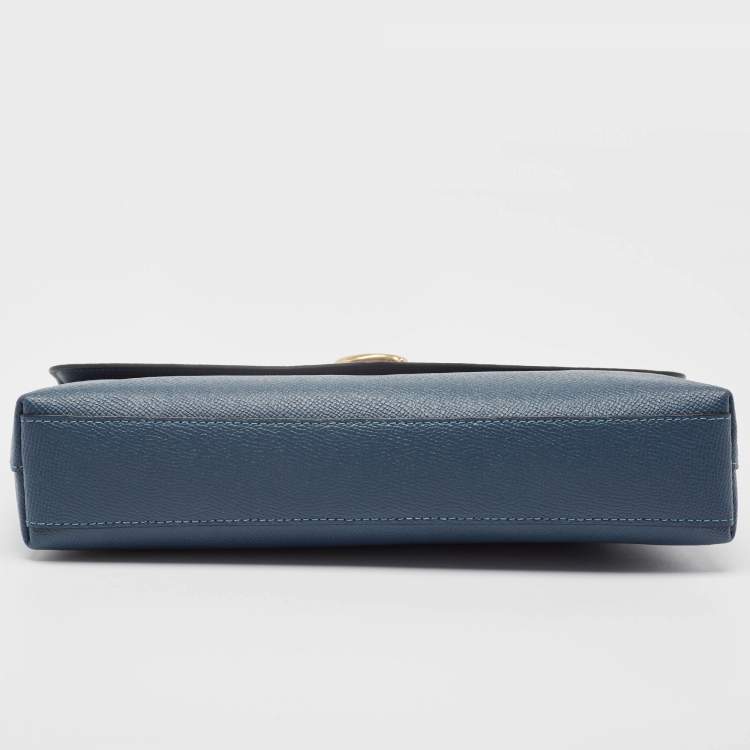 Pre Owned Coach Denim Blue Leather Wyn Wristlet Pouch