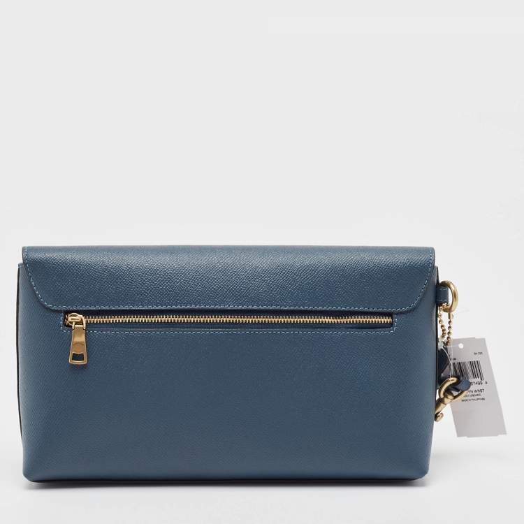 Pre Owned Coach Denim Blue Leather Wyn Wristlet Pouch