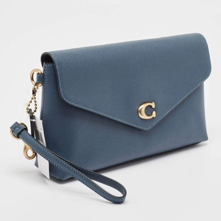 Pre Owned Coach Denim Blue Leather Wyn Wristlet Pouch