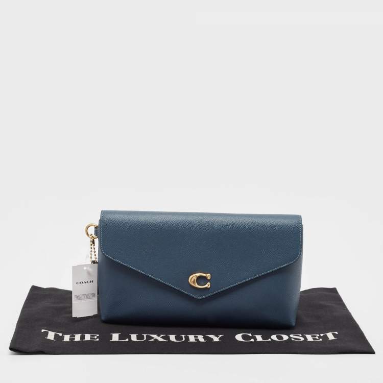 Pre Owned Coach Denim Blue Leather Wyn Wristlet Pouch