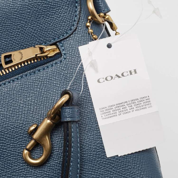 Pre Owned Coach Denim Blue Leather Wyn Wristlet Pouch