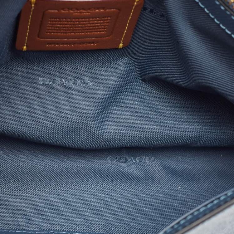 Pre Owned Coach Denim Blue Leather Wyn Wristlet Pouch