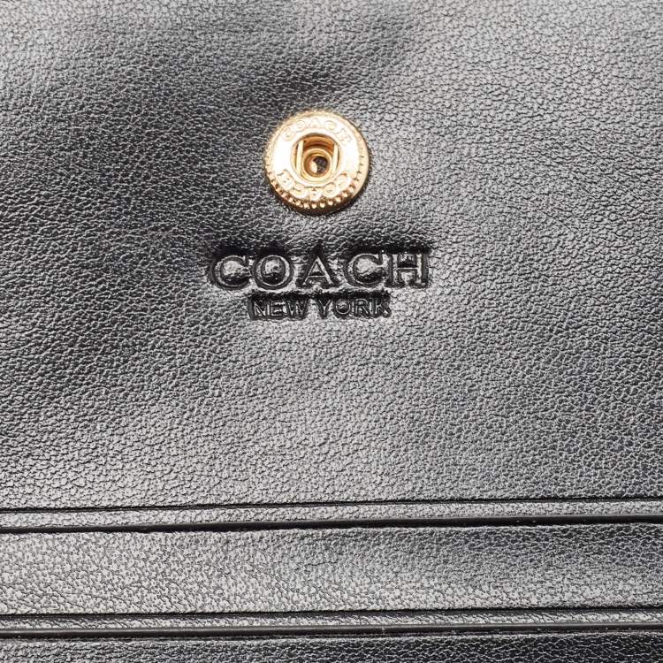 Pre Owned Coach Brown/Black Signature Coated Canvas Compact Wallet