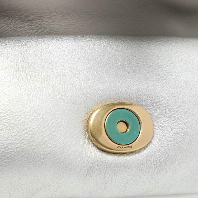 Pre Owned Coach Silver Leather Tabby Pillow 18 Top Handle Bag