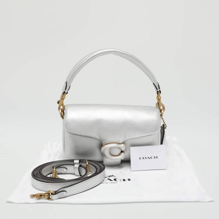 Pre Owned Coach Silver Leather Tabby Pillow 18 Top Handle Bag