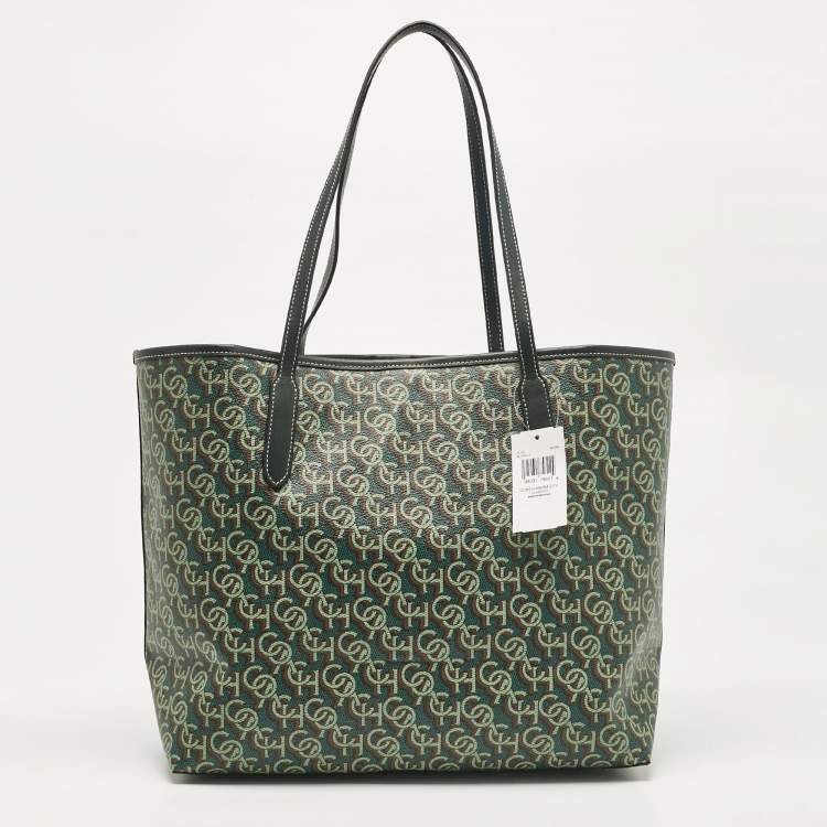 Pre Owned Coach Green Monogram Coated Canvas and Leather City Tote