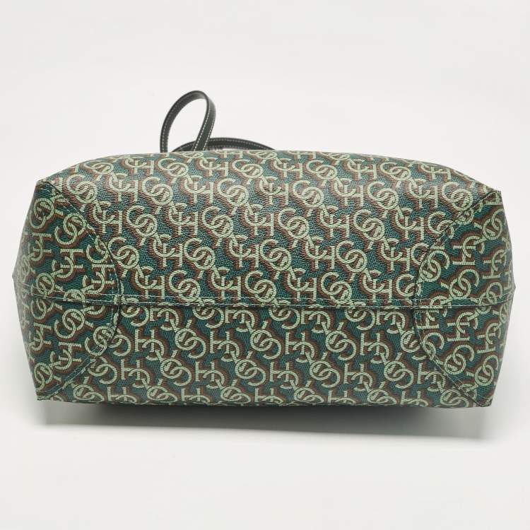 Pre Owned Coach Green Monogram Coated Canvas and Leather City Tote