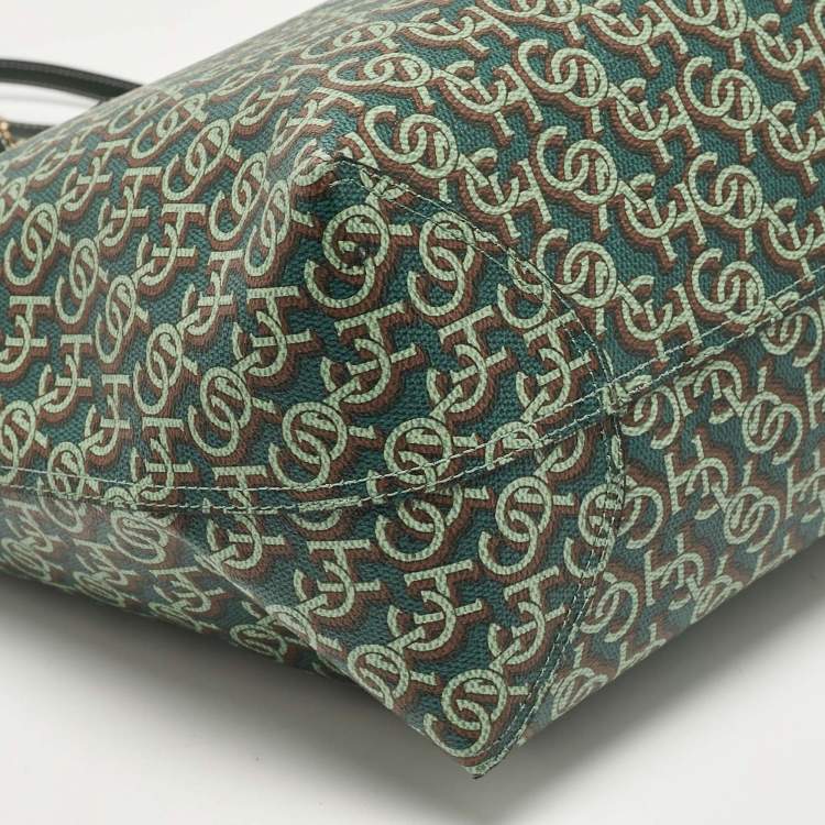 Pre Owned Coach Green Monogram Coated Canvas and Leather City Tote