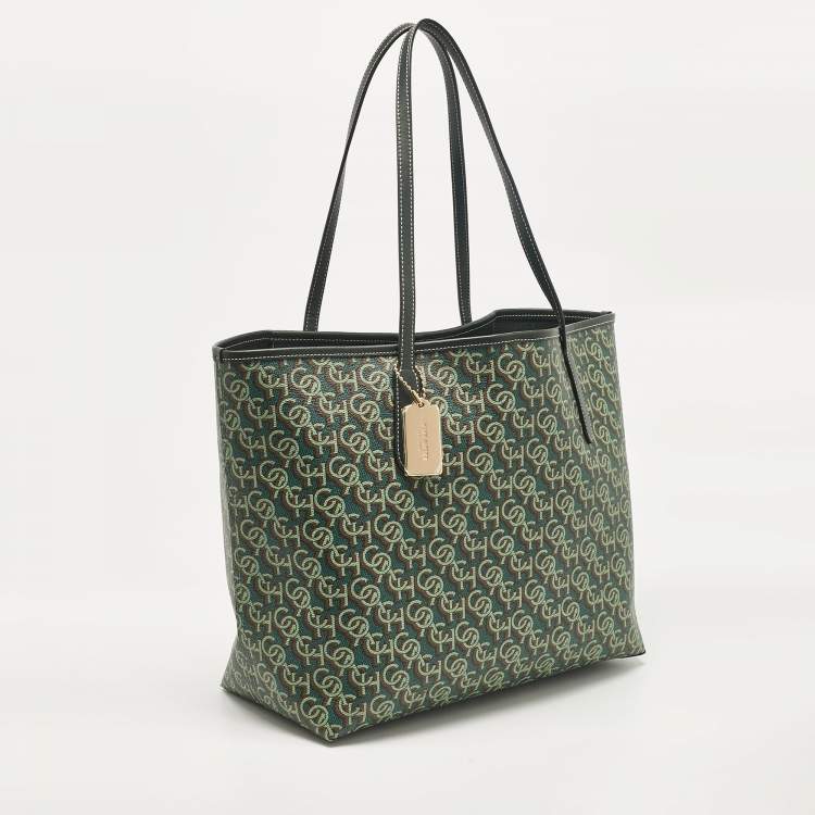 Pre Owned Coach Green Monogram Coated Canvas and Leather City Tote