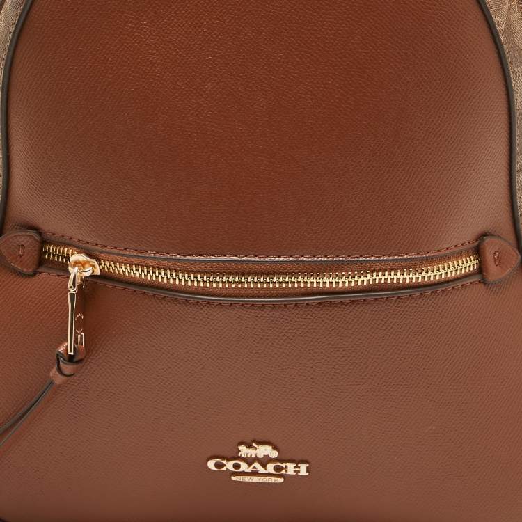 Pre Owned Coach Brown Signature Coated Canvas and Leather Jordyn Backpack