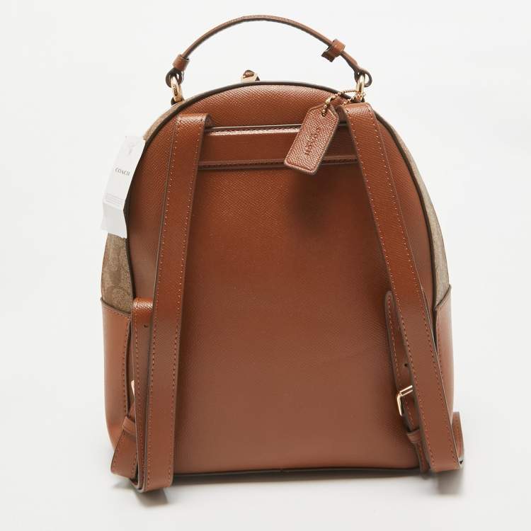 Pre Owned Coach Brown Signature Coated Canvas and Leather Jordyn Backpack