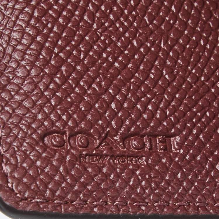 Pre Owned Coach Beige Leather Corner Zip Compact Wallet