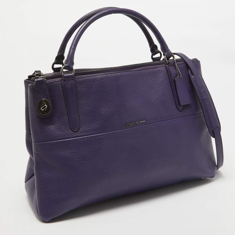 Pre Owned Coach Purple Leather Large Borough Tote