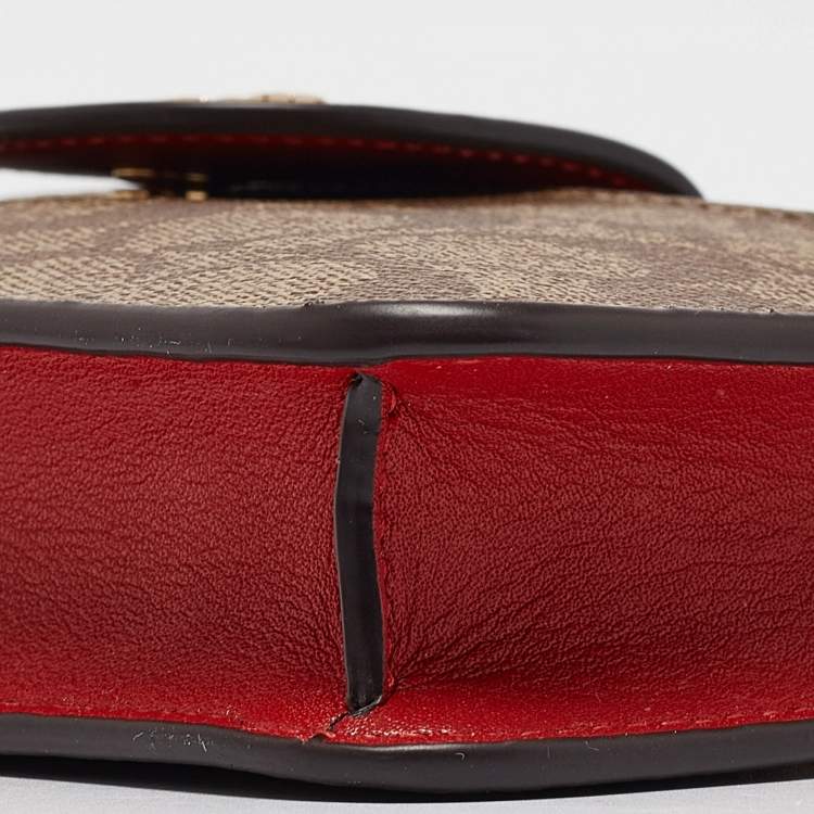 Pre Owned Coach Beige/Red Signature Coated Canvas and Leather Poppy Crossbody Clutch Bag