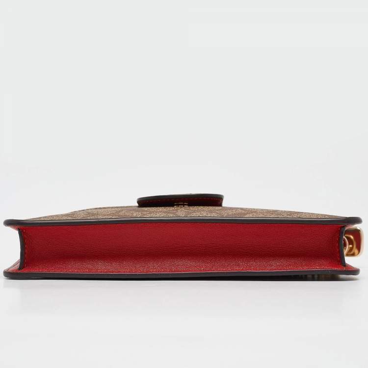 Pre Owned Coach Beige/Red Signature Coated Canvas and Leather Poppy Crossbody Clutch Bag