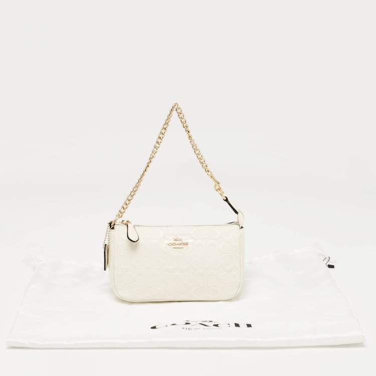 Pre Owned Coach White Signature Leather Nolita Pochette Bag