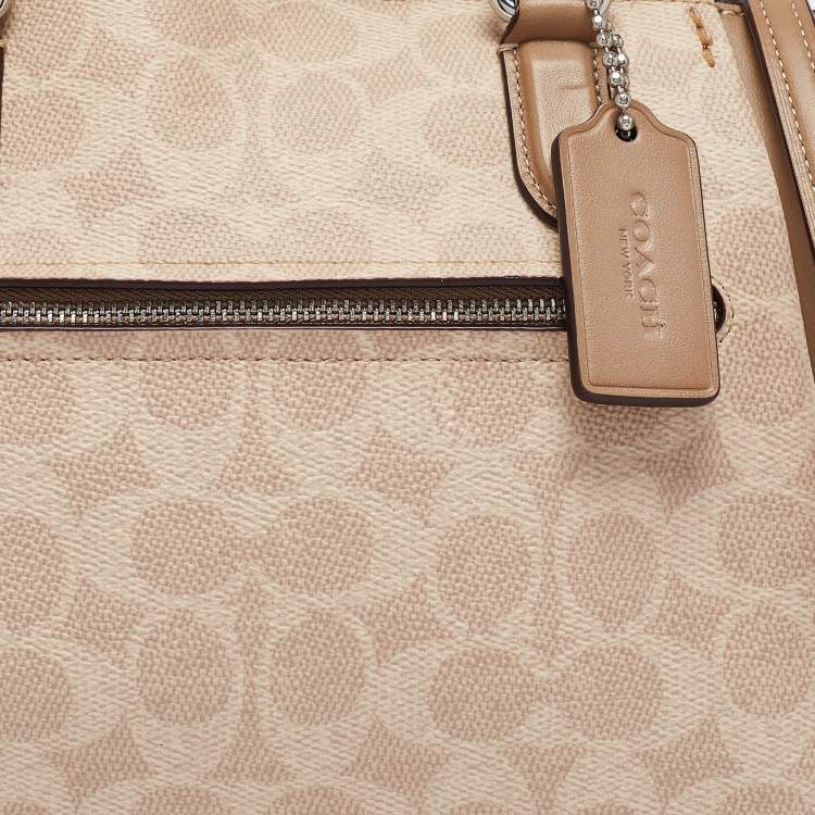 مملوكة مسبقًا Coach Beige Signature Coated Canvas and Leather Elise Satchel