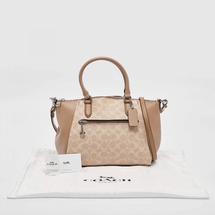 مملوكة مسبقًا Coach Beige Signature Coated Canvas and Leather Elise Satchel