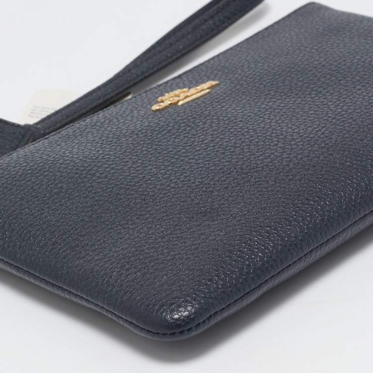 مملوكة مسبقًا Coach Navy Blue Leather Small Wristlet Pouch