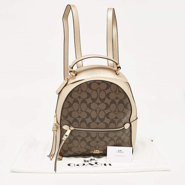 مملوكة مسبقًا Coach Gold/Brown Signature Coated Canvas and Leather Jordyn Backpack