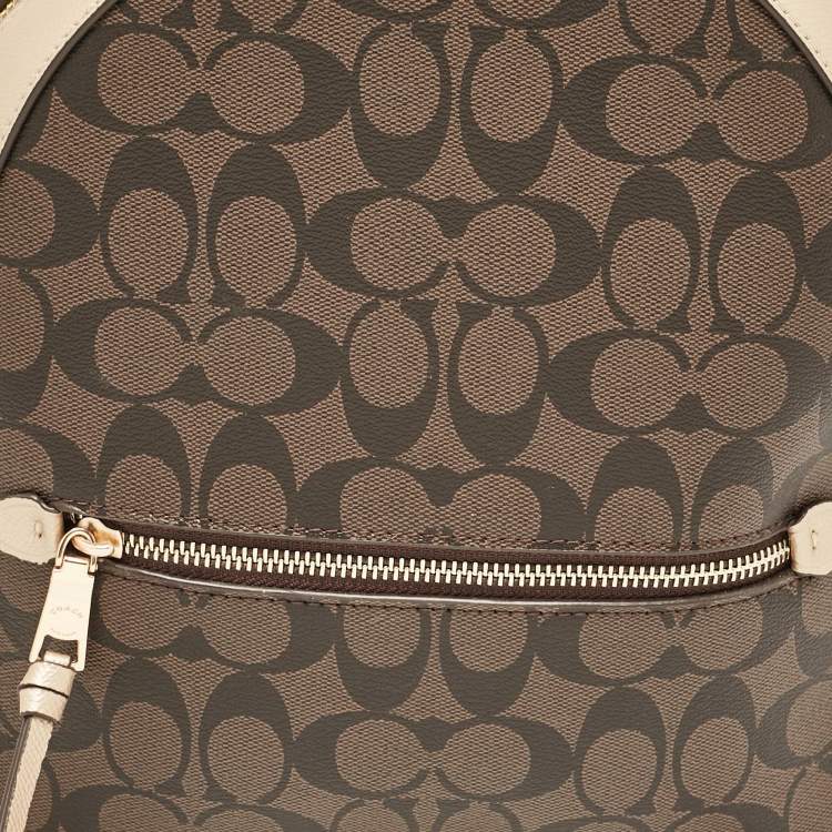 مملوكة مسبقًا Coach Gold/Brown Signature Coated Canvas and Leather Jordyn Backpack