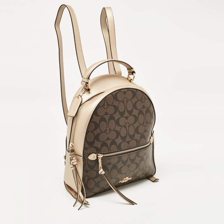 مملوكة مسبقًا Coach Gold/Brown Signature Coated Canvas and Leather Jordyn Backpack