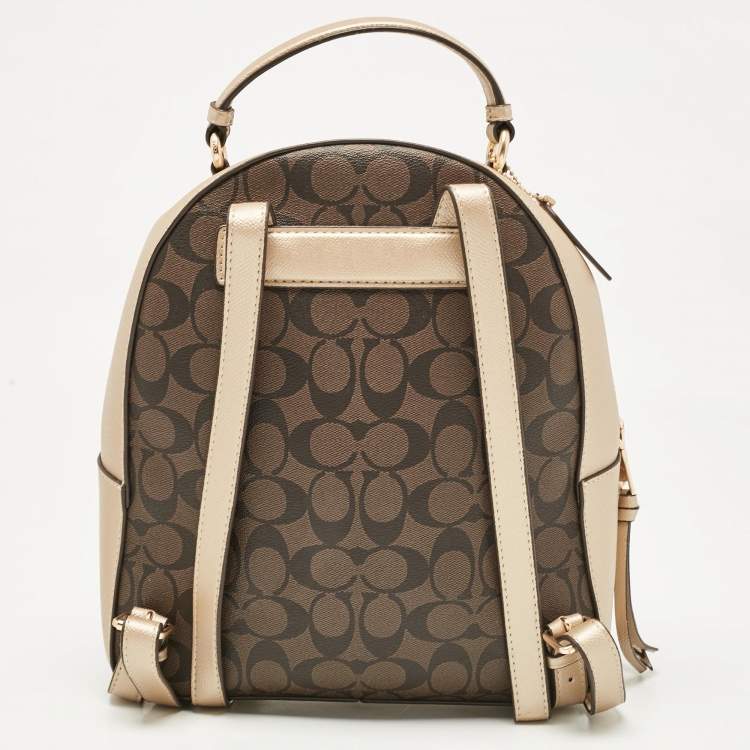 مملوكة مسبقًا Coach Gold/Brown Signature Coated Canvas and Leather Jordyn Backpack