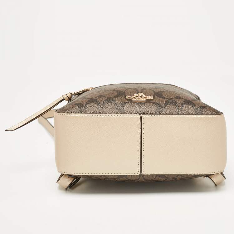 مملوكة مسبقًا Coach Gold/Brown Signature Coated Canvas and Leather Jordyn Backpack