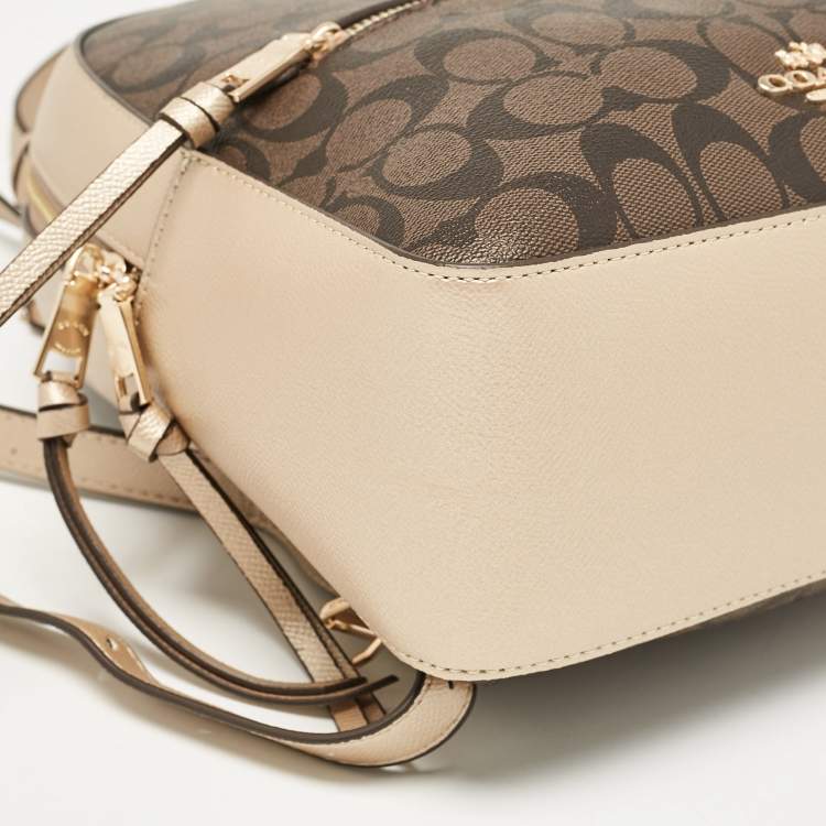 مملوكة مسبقًا Coach Gold/Brown Signature Coated Canvas and Leather Jordyn Backpack