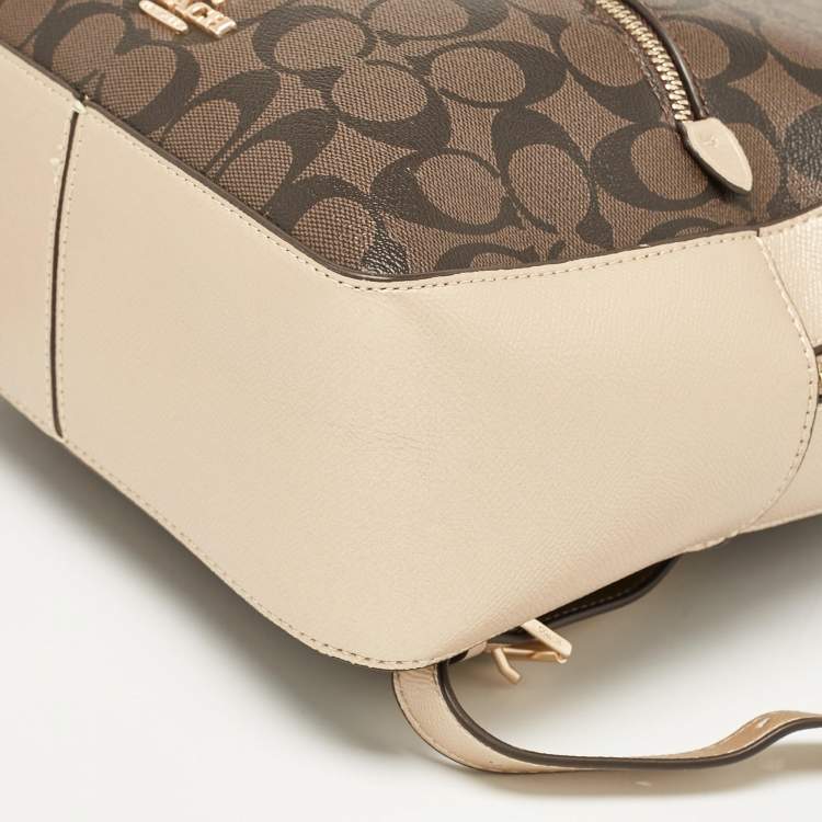 مملوكة مسبقًا Coach Gold/Brown Signature Coated Canvas and Leather Jordyn Backpack