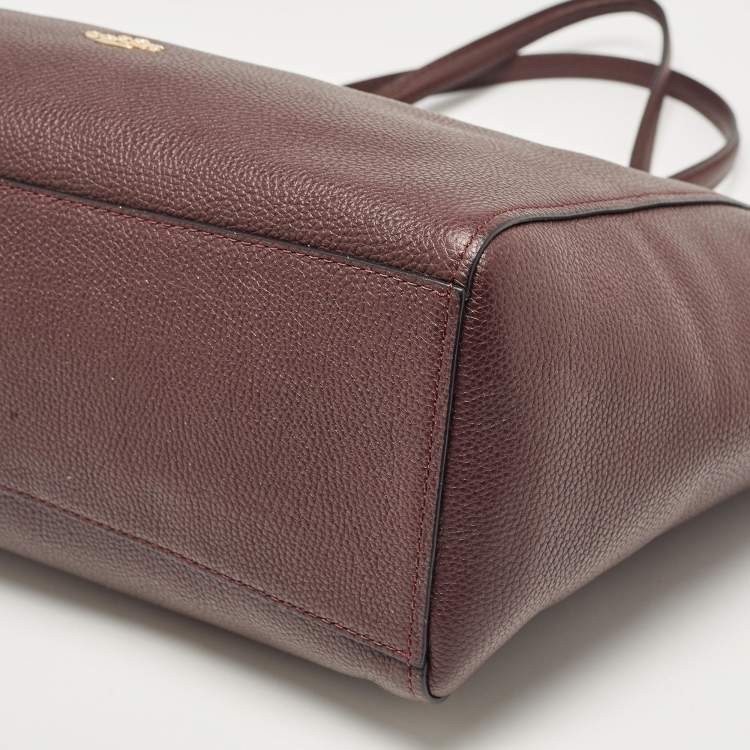 Pre Owned Coach Dark Burgundy Leather Turnlock Chain Tote