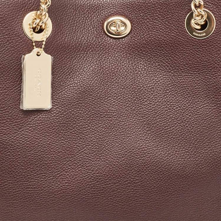 Pre Owned Coach Dark Burgundy Leather Turnlock Chain Tote