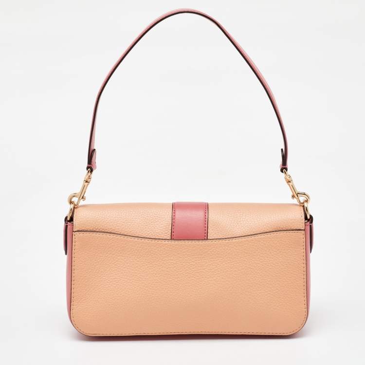 Pre Owned Coach Peach/Coral Pink Leather Colorblock Georgie Shoulder Bag