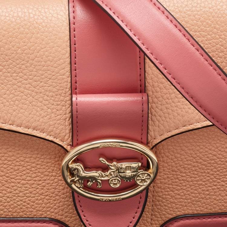 Pre Owned Coach Peach/Coral Pink Leather Colorblock Georgie Shoulder Bag