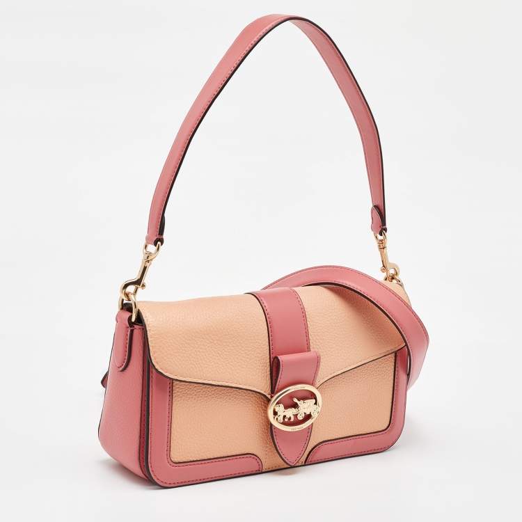 Pre Owned Coach Peach/Coral Pink Leather Colorblock Georgie Shoulder Bag