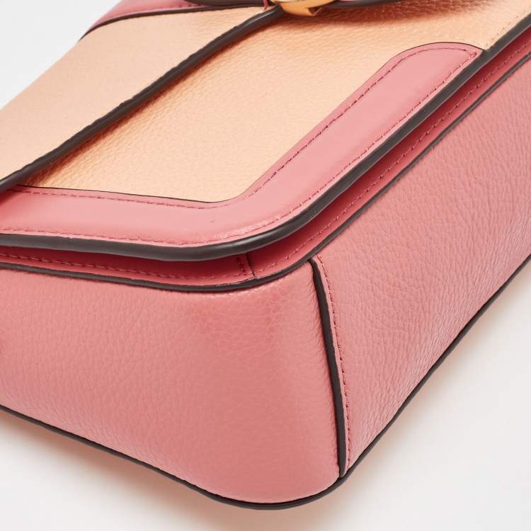 Pre Owned Coach Peach/Coral Pink Leather Colorblock Georgie Shoulder Bag