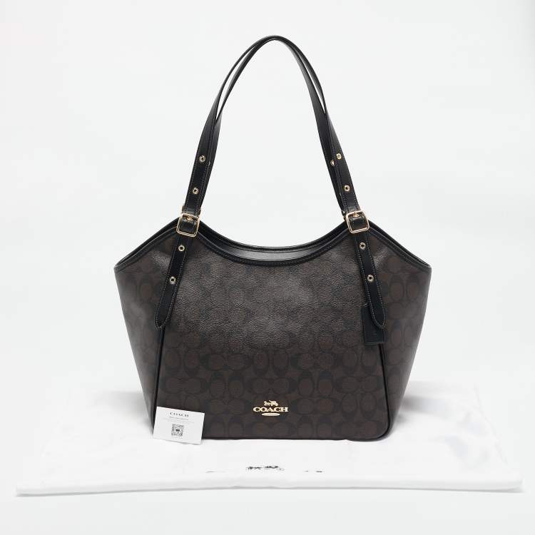 Pre Owned Coach Black/Brown Signature Coated Canvas Meadow Shoulder Bag