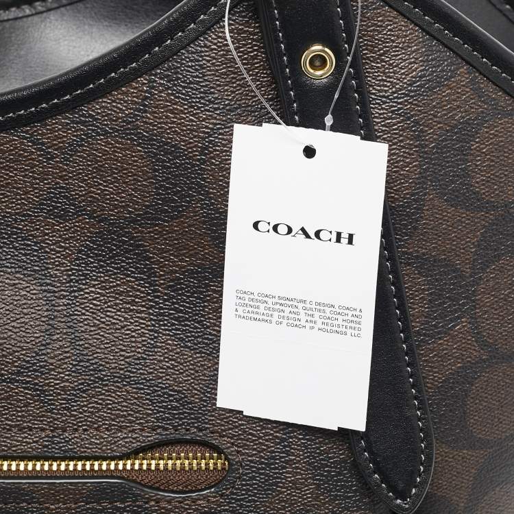 Pre Owned Coach Black/Brown Signature Coated Canvas Meadow Shoulder Bag