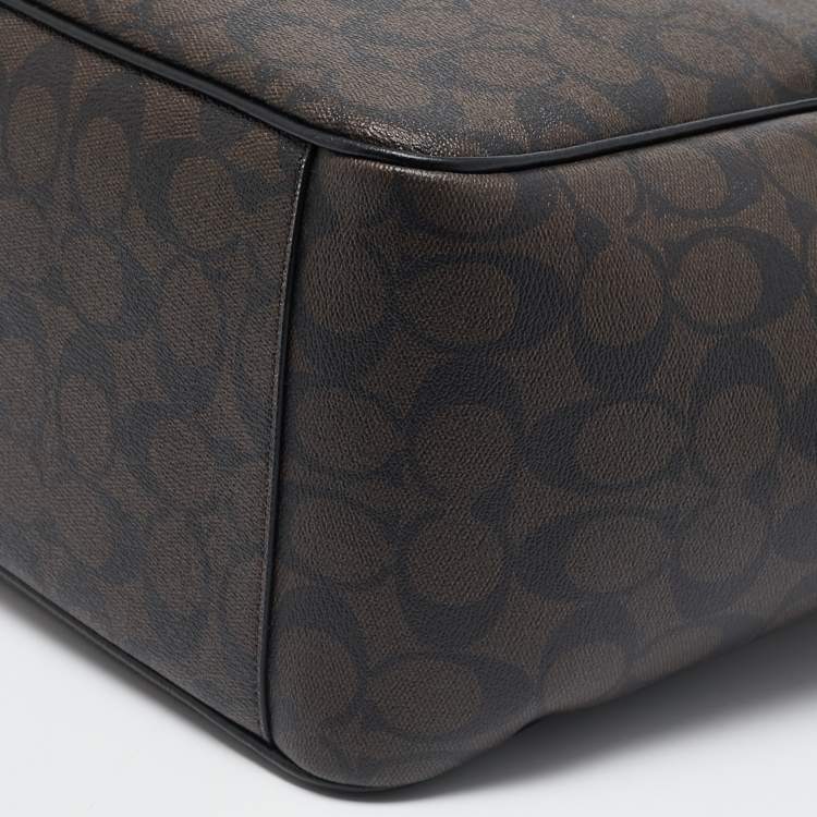 Pre Owned Coach Black/Brown Signature Coated Canvas Meadow Shoulder Bag