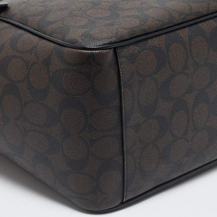 Pre Owned Coach Black/Brown Signature Coated Canvas Meadow Shoulder Bag