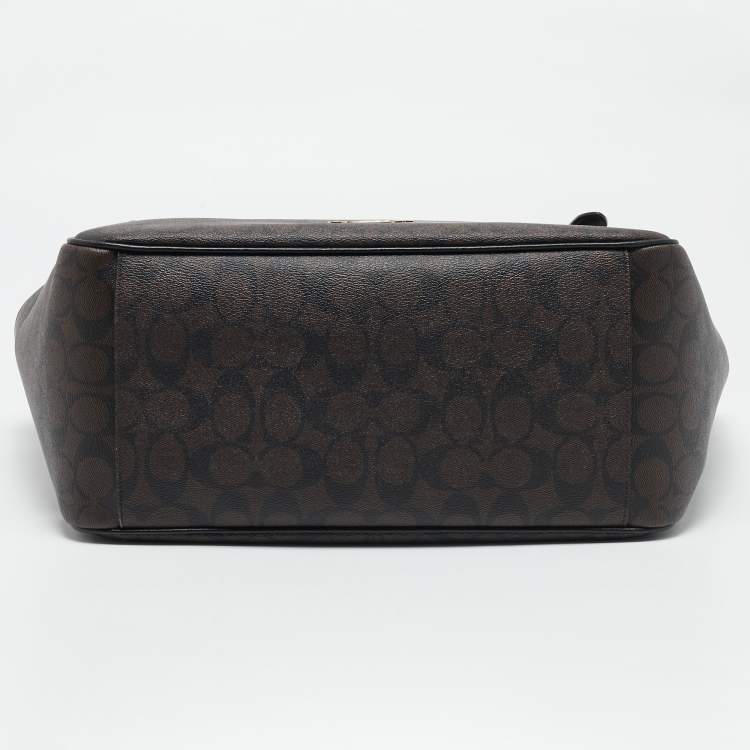 Pre Owned Coach Black/Brown Signature Coated Canvas Meadow Shoulder Bag