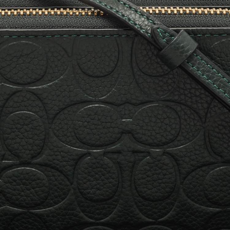 Pre Owned Coach Green Signature Embossed Leather Kira Double Zip Crossbody Bag