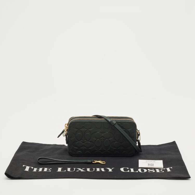 Pre Owned Coach Green Signature Embossed Leather Kira Double Zip Crossbody Bag