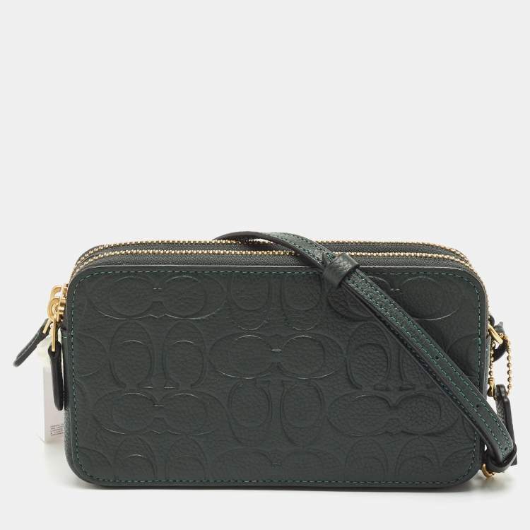 Pre Owned Coach Green Signature Embossed Leather Kira Double Zip Crossbody Bag