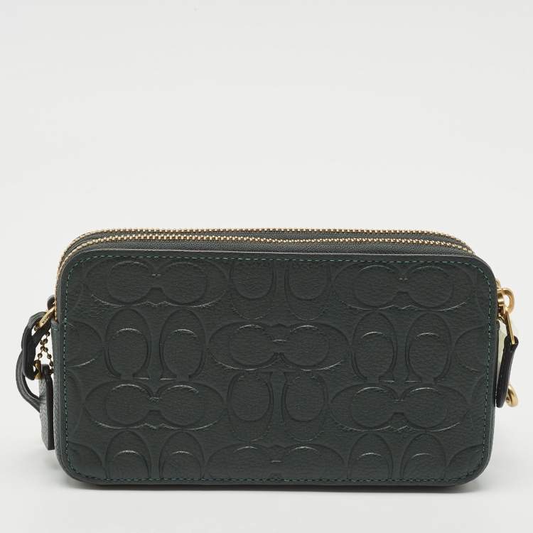 Pre Owned Coach Green Signature Embossed Leather Kira Double Zip Crossbody Bag