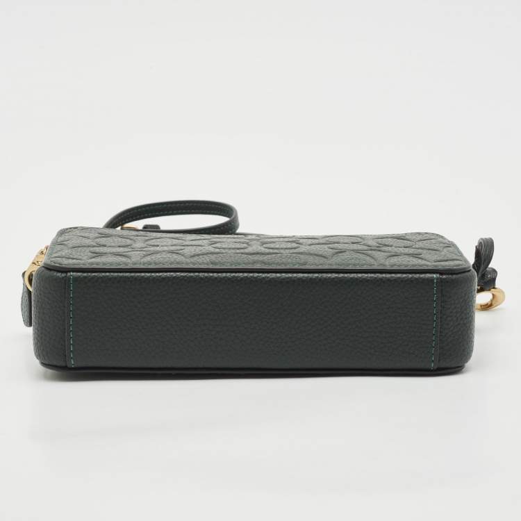 Pre Owned Coach Green Signature Embossed Leather Kira Double Zip Crossbody Bag