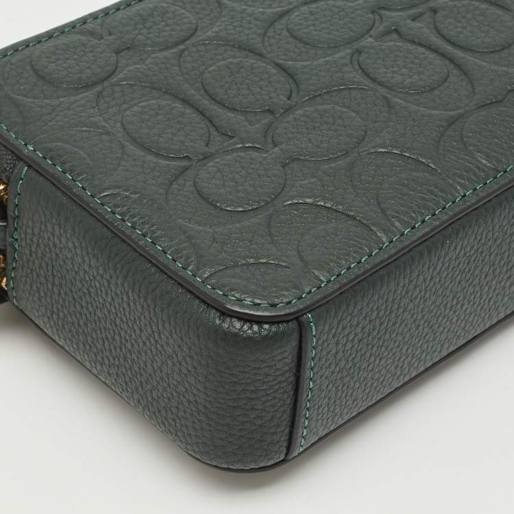 Pre Owned Coach Green Signature Embossed Leather Kira Double Zip Crossbody Bag