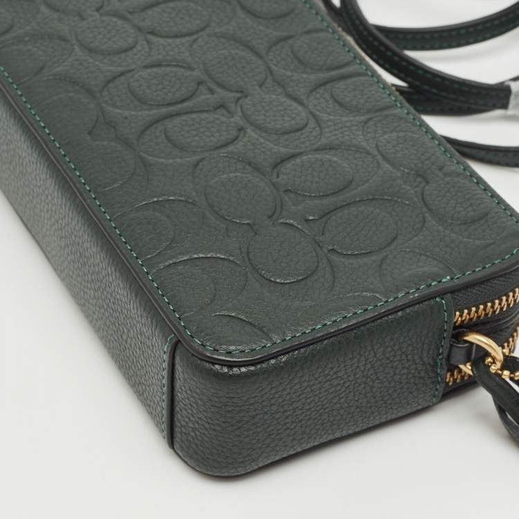 Pre Owned Coach Green Signature Embossed Leather Kira Double Zip Crossbody Bag